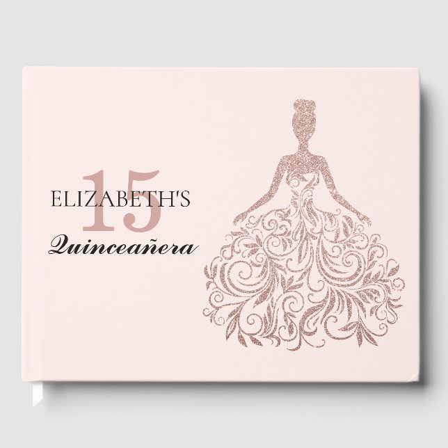 Livro De Visitas Rosa Rosa Rosa Rosa Rosa Dourada, Vestido Glitter  (Frente)