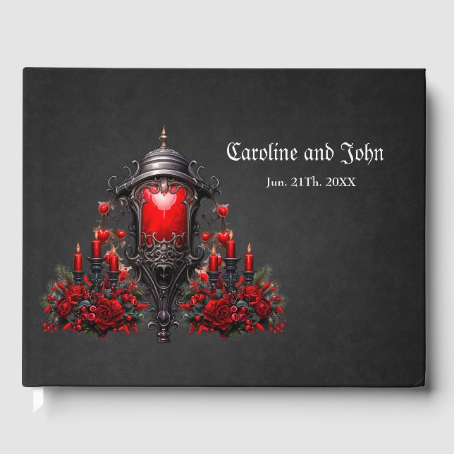 Livro De Visitas Rosa vermelha e design de portão impressionantes. (Frente)