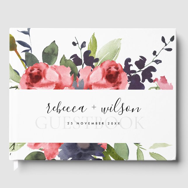 Livro De Visitas ROSA VERMELHA PEÔNIA FLORA EUCALIPTO Aquarela CASA (Frente)