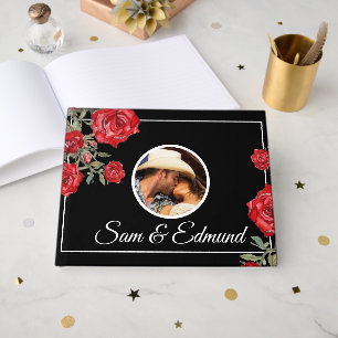 Livro De Visitas Rosa vermelha Watercolor Elegant - Foto-