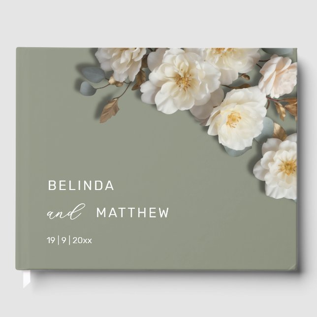 Livro De Visitas Rosas 3 D de Marfim Branco| Casamento (Frente)