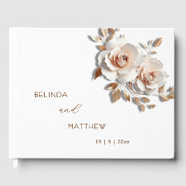 Livro De Visitas Rosas 3D Rosa Dourado Flor | Casamento
