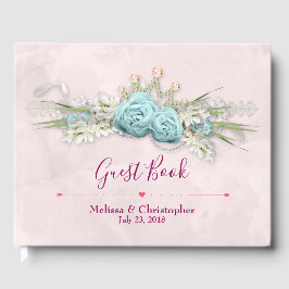 Livro De Visitas Rosas azuis e Buquê Floral Coroa Casamento