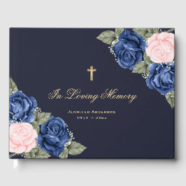 Livro De Visitas Rosas Azuis Rosas Douradas Cruz Floral Memorial Fu