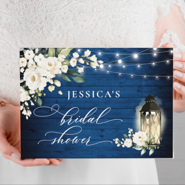 Livro De Visitas Rosas Brancas Lanterna de Madeira Azul Real Festa  (Criador carregado)