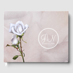 Livro De Visitas Rosas Brancas Macias Românticas Elegante Casamento