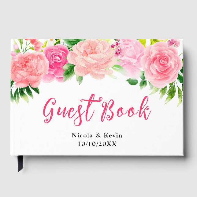 Livro De Visitas Rosas Cor-de-Rosa com Casamento de Folhagens (Frente)