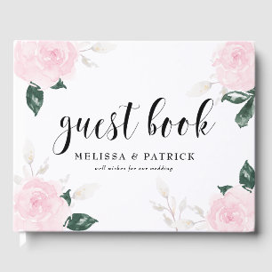 Livro De Visitas Rosas cor-de-rosa doces da aguarela que Wedding