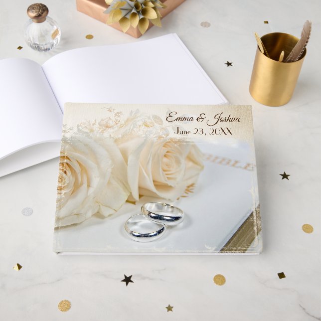 Livro De Visitas Rosas e Alianças de Casamento (Frente aberta)