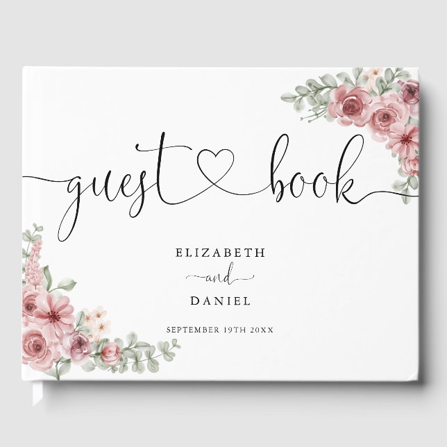 Livro De Visitas Rosas Elegantes Floral Script Casamento (Frente)