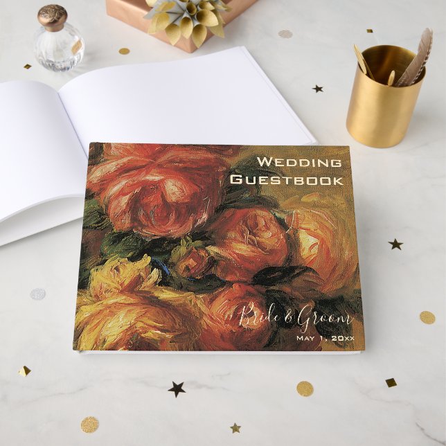 Livro De Visitas Rosas em um Vase por Renoir, Casamento de Arte Vin (Frente aberta)