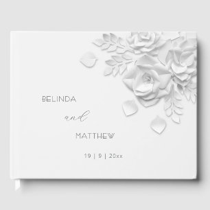 Livro De Visitas Rosas Florais 3D Brancas   Casamento