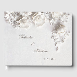 Livro De Visitas Rosas Florais Brancas em 3D | Casamento