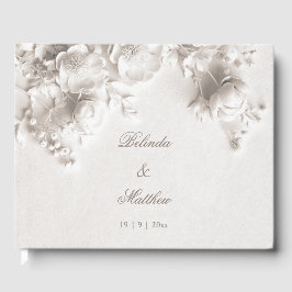 Livro De Visitas Rosas Florais Brancas em 3D | Casamento
