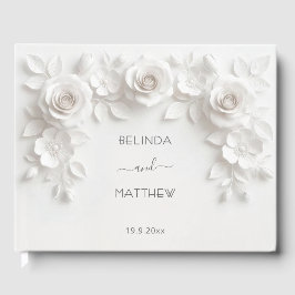 Livro De Visitas Rosas Florais Brancas em 3D | Casamento