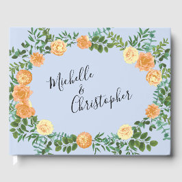Livro De Visitas Rosas Florais de Casamento Azul Claro Pêssego