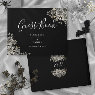 Livro De Visitas Rosas Florais Góticas Casamento Preto e Branco