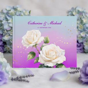 Livro De Visitas Rosas Ombre Aguarela Azul Rosa Roxo Casamento