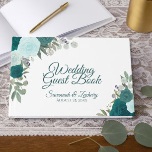 Livro De Visitas Rosas Rustic Teal Elegant Floral Boho Wedding