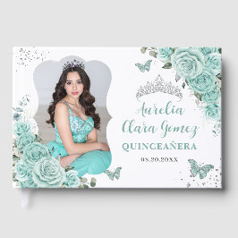 Livro De Visitas Rosas Verdes Turquesa Floral QUINCEAÑERA 16 Foto