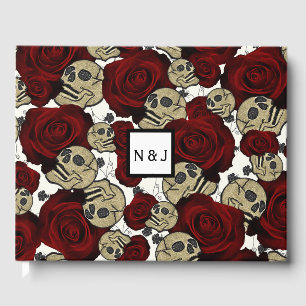 Livro De Visitas Rosas Vermelhas & Caveiras Floral Preto Gótico Bra