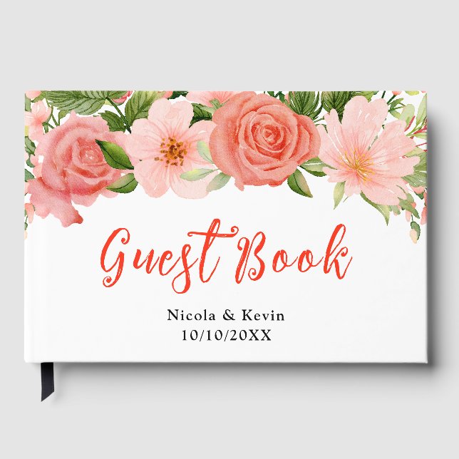 Livro De Visitas Rosas Vermelhas Corais com Folhagem (Frente)