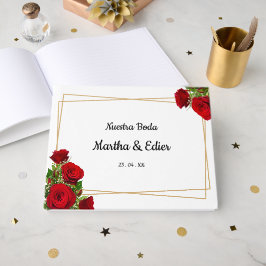 Livro De Visitas Rosas Vermelhas Elegantes Casamento Espanhol Tradi