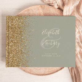 Livro De Visitas Roteiro de Glitter Dourado Verde Moderno
