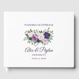 Livro De Visitas Roxo Ameixa Lavanda Floral Branco Casamento