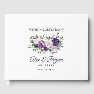 Livro De Visitas Roxo Ameixa Lavanda Floral Branco Casamento