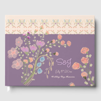 Livro De Visitas Roxo com Padrão Floral