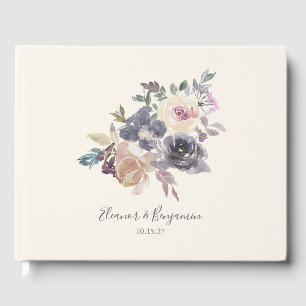 Livro De Visitas Roxo Empoeirado Floral Aquarela Casamento Personal