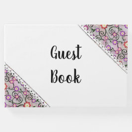 Livro De Visitas Roxo Floral e Lace Branco Faux