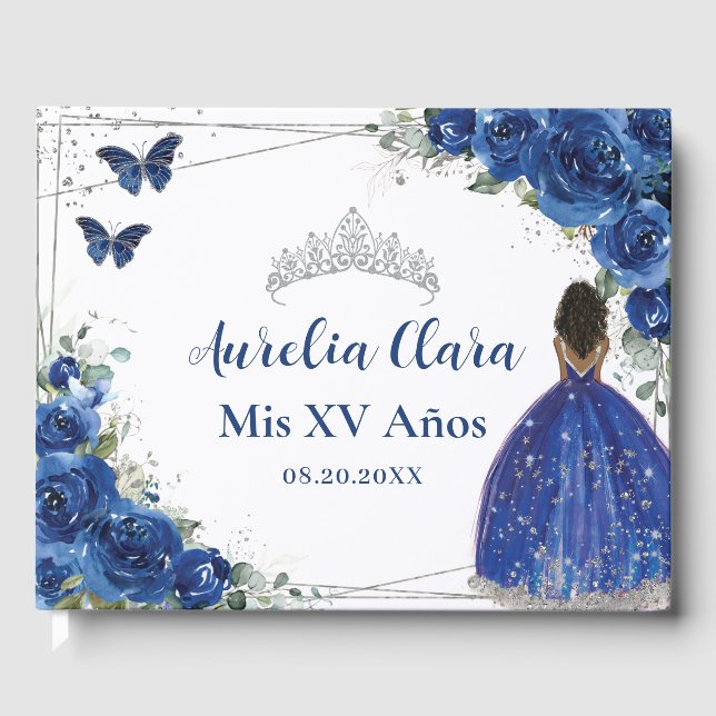 Livro De Visitas Royal Blue Floral Brown Princess QUINCEAÑERA XV (Frente)