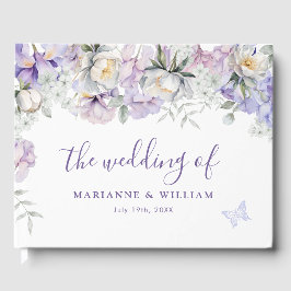 Livro De Visitas RSVP de Casamento Romântico Floral Roxal Roxo