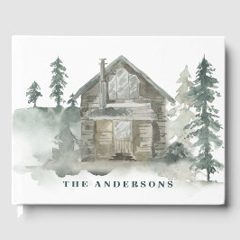 Livro De Visitas Ruim Cabin Watercolor Forest Boas-vindas