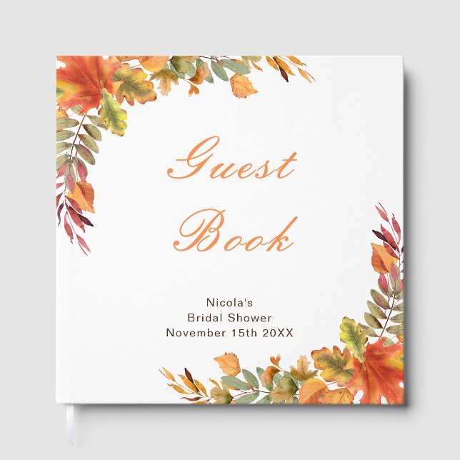 Livro De Visitas Rustic Autumn Fall Leaves Bridal Shower (Frente)