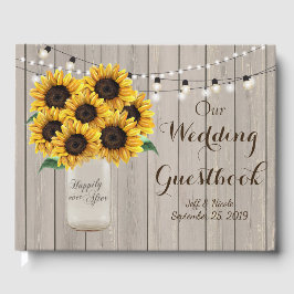Livro De Visitas Rustic Barn Weding Wood Mason Jar Sunflower