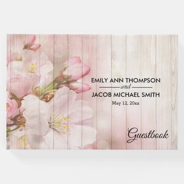 Livro De Visitas Rustic Blooms | Casamento de flores de cereja (Frente)