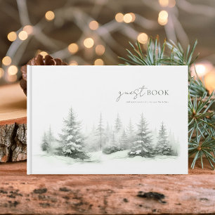 Livro De Visitas Rustic Casamento no inverno Forest Green ID1049