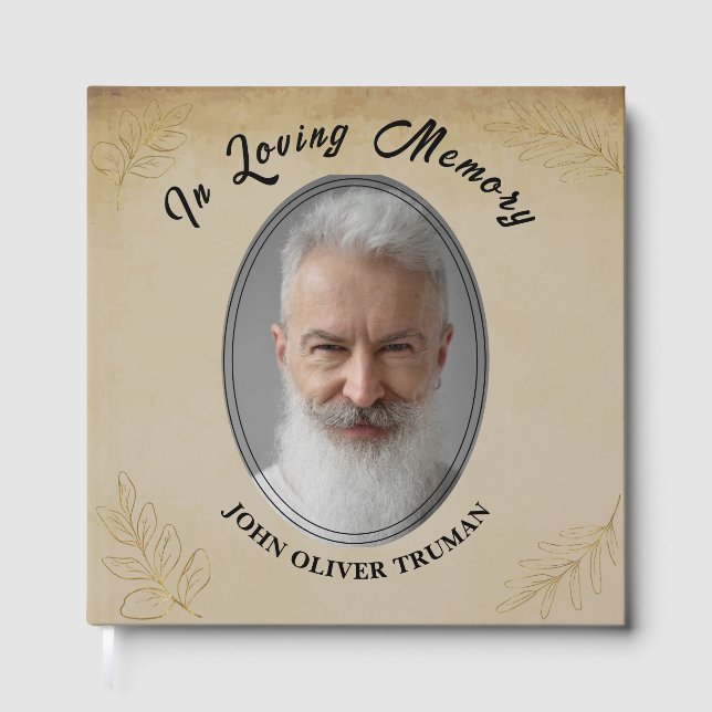 Livro De Visitas Rustic Custom Text Photo Memorial Funeral Leaves (Frente)