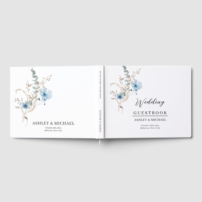 Livro De Visitas rustic dusty Blue watercolor flower bouquet (Completo)