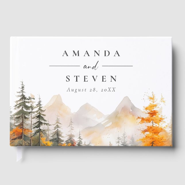 Livro De Visitas Rustic Fall Mountain Pine Forest Wedding (Frente)