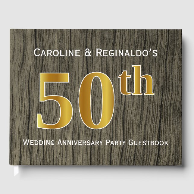Livro De Visitas Rustic, Faux Dourado 50ª Festa de Aniversário de C (Frente)
