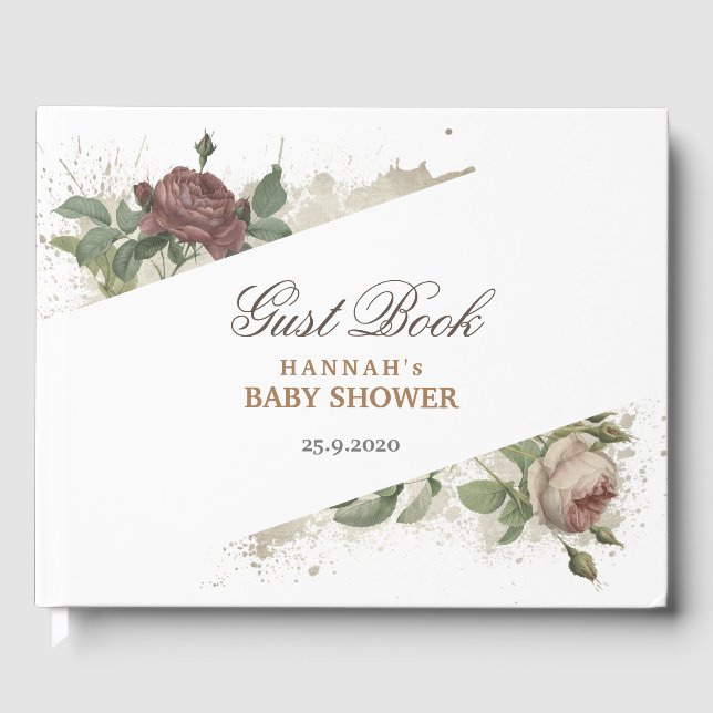 Livro De Visitas Rustic Floral Burgundy Marsala Chá de fraldas Mode (Frente)