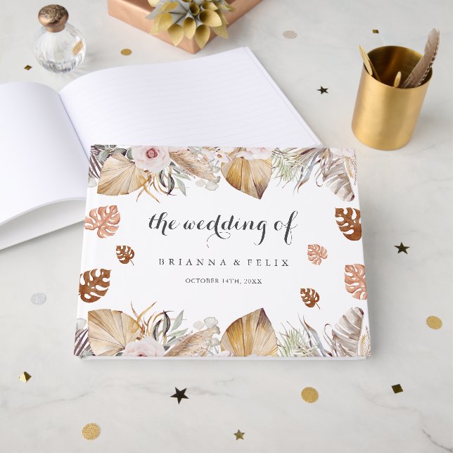 Livro De Visitas Rustic Neutral Boho Wedding (Frente aberta)