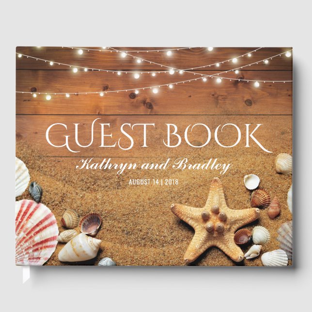 Livro De Visitas Rustic Starfish Beach Luz Casamento Tropical (Frente)