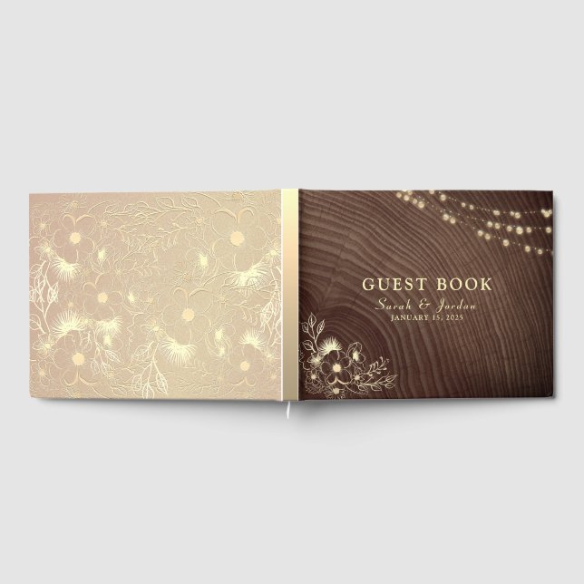 Livro De Visitas Rustic String Lights Weding Guest Book (Completo)