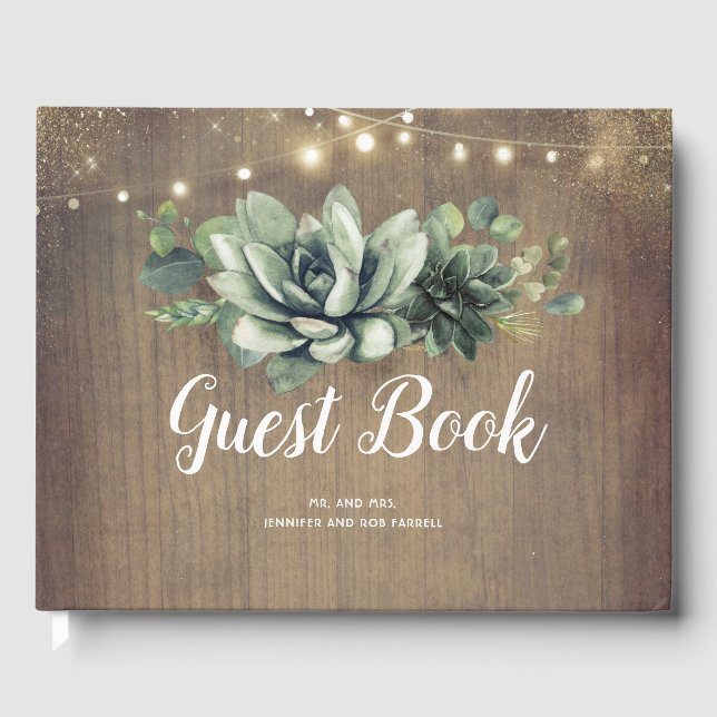 Livro De Visitas Rustic Succulents Greenery Wedding (Frente)