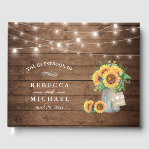 Livro De Visitas Rustic Sunflower Mason Jar String Luzes Casamento